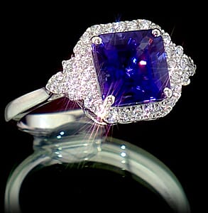 Certified & Appraised Rhapsody Asscher Cut AAAA Tanzanite and Diamond E-F VS 3.75 ctw Ring in 950 Platinum (Size 7.0) 6.85 Grams