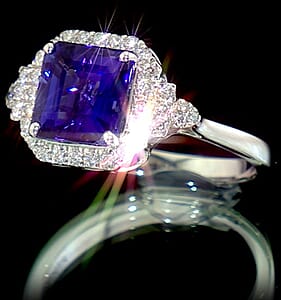 Certified & Appraised Rhapsody Asscher Cut AAAA Tanzanite and Diamond E-F VS 3.75 ctw Ring in 950 Platinum (Size 7.0) 6.85 Grams