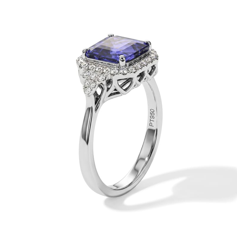 Certified & Appraised Rhapsody Asscher Cut AAAA Tanzanite and Diamond E-F VS 3.75 ctw Ring in 950 Platinum (Size 7.0) 6.85 Grams