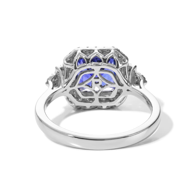 Certified & Appraised Rhapsody Asscher Cut AAAA Tanzanite and Diamond E-F VS 3.75 ctw Ring in 950 Platinum (Size 7.0) 6.85 Grams