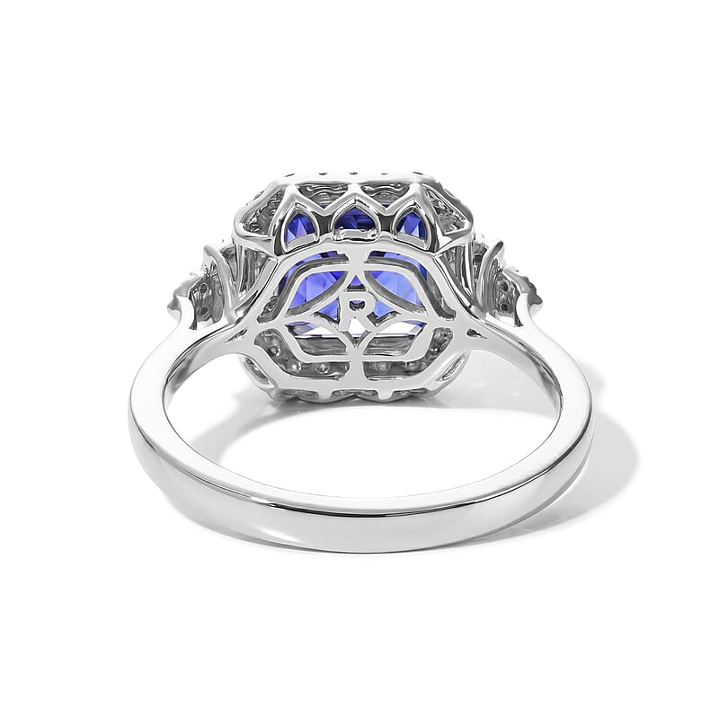Certified & Appraised Rhapsody Asscher Cut AAAA Tanzanite and Diamond E-F VS 3.75 ctw Ring in 950 Platinum (Size 7.0) 6.85 Grams