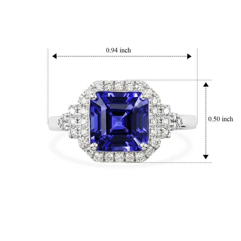 Certified & Appraised Rhapsody Asscher Cut AAAA Tanzanite and Diamond E-F VS 3.75 ctw Ring in 950 Platinum (Size 7.0) 6.85 Grams