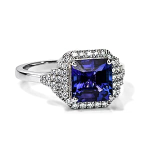 Certified & Appraised Rhapsody Asscher Cut AAAA Tanzanite and Diamond E-F VS 3.75 ctw Ring in 950 Platinum (Size 8.0) 6.85 Grams