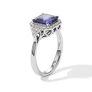 Certified & Appraised Rhapsody Asscher Cut AAAA Tanzanite and Diamond E-F VS 3.75 ctw Ring in 950 Platinum (Size 8.0) 6.85 Grams
