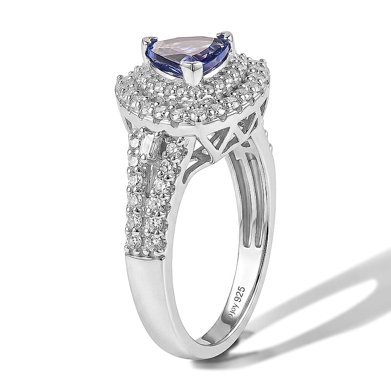 Certified & Appraised D'Joy Premium Tanzanite and Moissanite 2.00 ctw Ring in Rhodium Over Sterling Silver (Size 10.0)