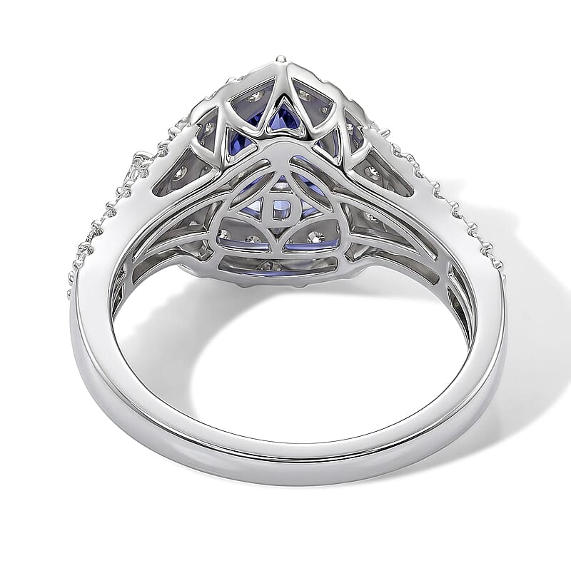 Certified and Appraised D'Joy Premium Tanzanite and Moissanite 2.00 ctw Ring in Rhodium Over Sterling Silver (Size 5.0)