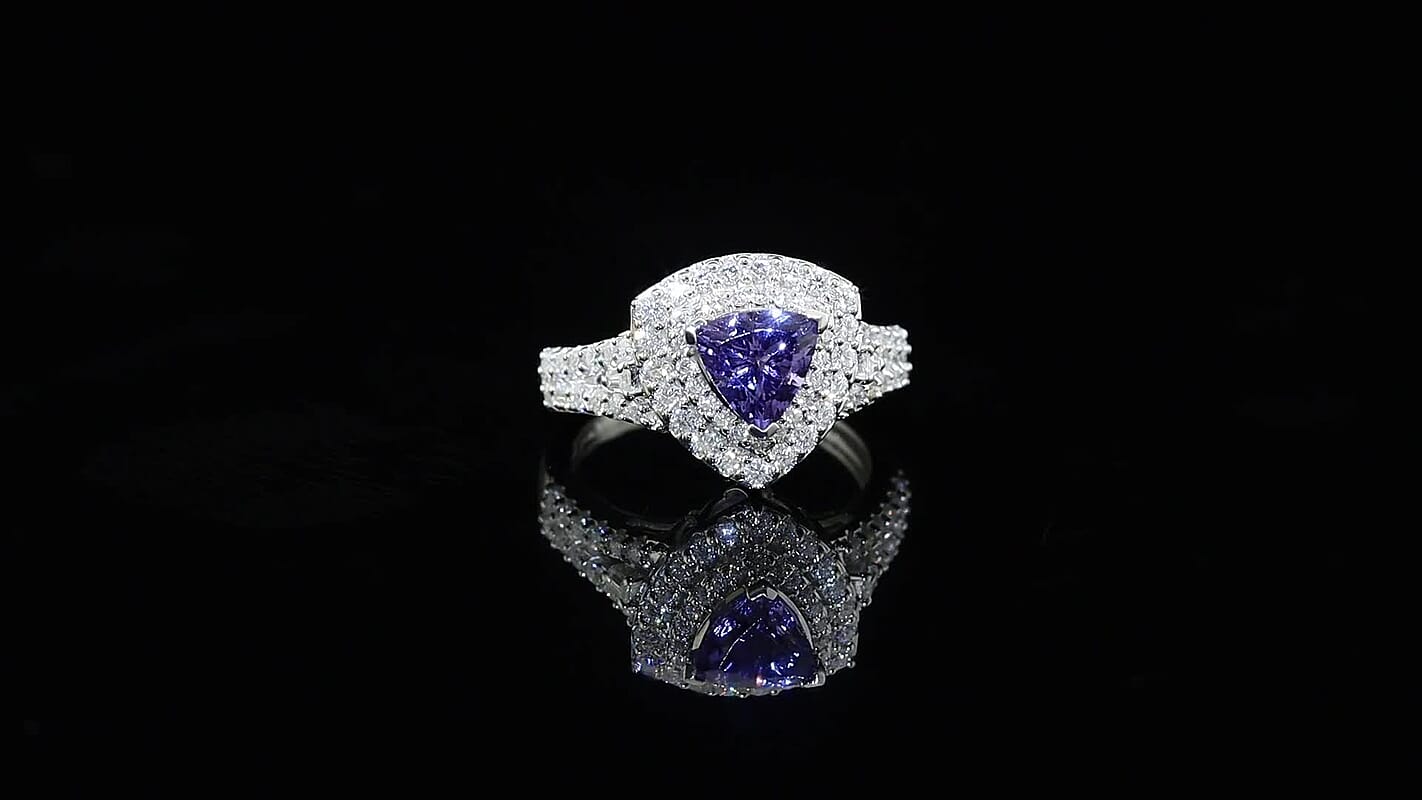 Certified & Appraised D'Joy Premium Tanzanite, Moissanite Ring in Rhodium Over Sterling Silver (Size 5.5) 2.00 ctw
