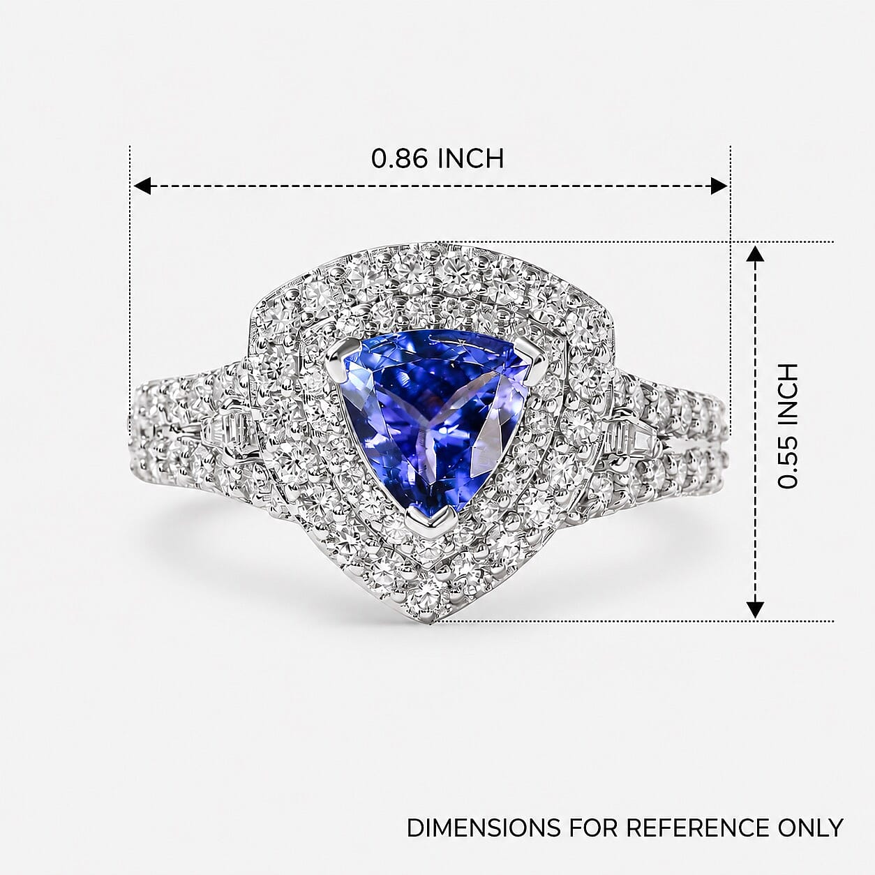 Certified & Appraised D'Joy Premium Tanzanite and Moissanite 2.00 ctw Ring in Rhodium Over Sterling Silver (Size 6.0)