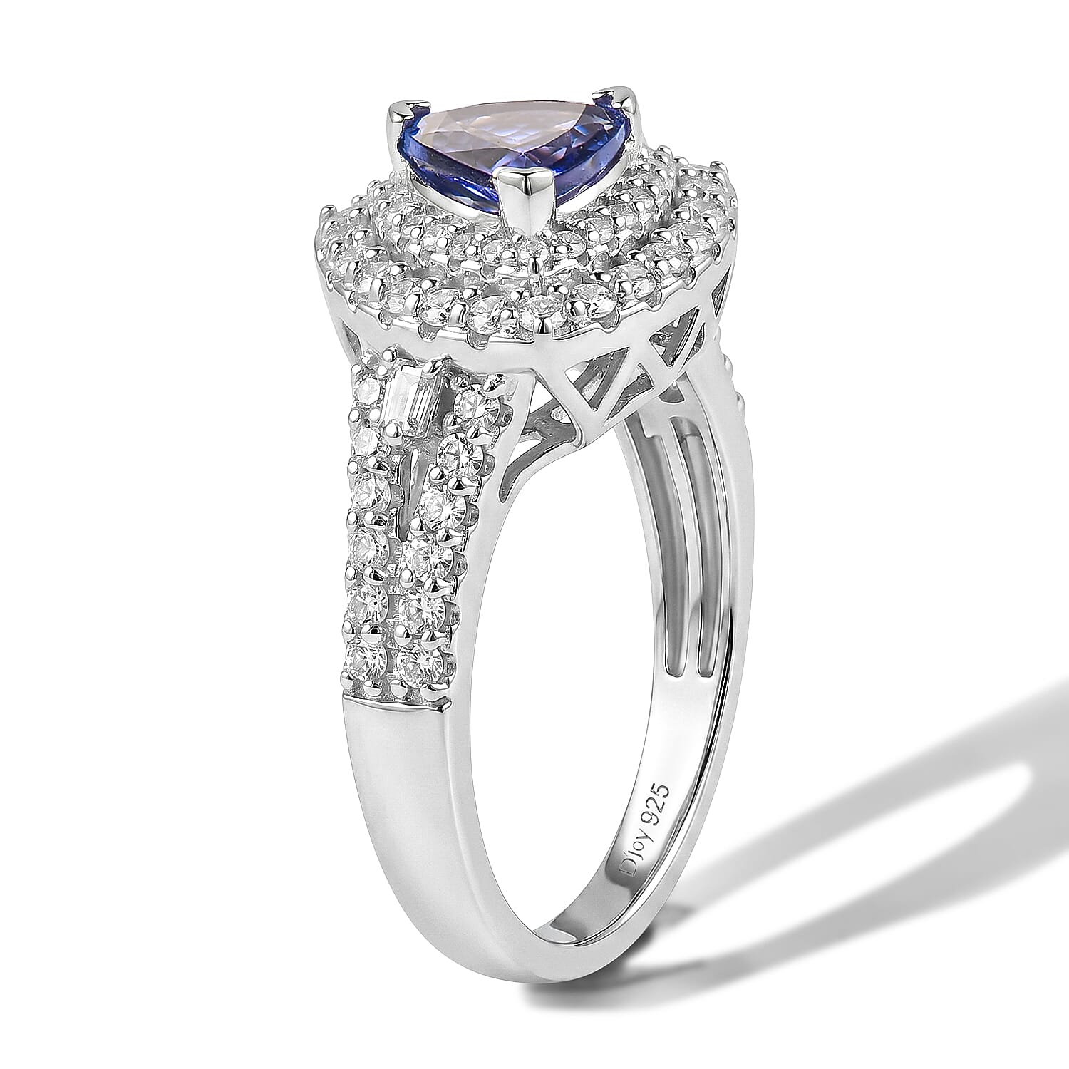 Certified & Appraised D'Joy Premium Tanzanite and Moissanite 2.00 ctw Ring in Rhodium Over Sterling Silver (Size 7.0)