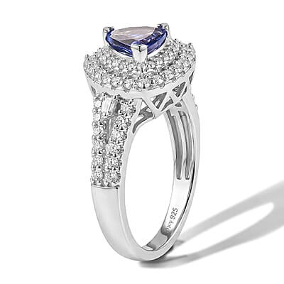 Certified & Appraised D'Joy Premium Tanzanite and Moissanite 2.00 ctw Ring in Rhodium Over Sterling Silver (Size 7.0)