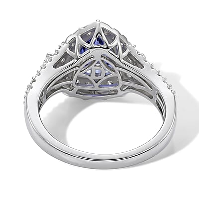 Certified & Appraised D'Joy Premium Tanzanite and Moissanite 2.00 ctw Ring in Rhodium Over Sterling Silver (Size 7.0)