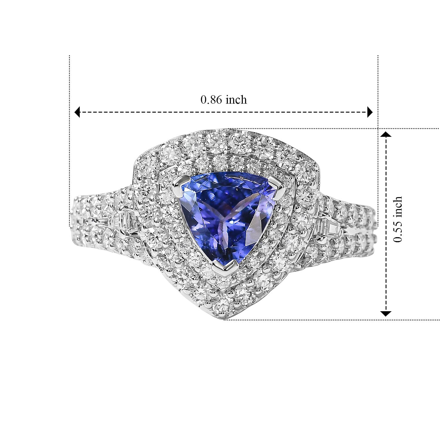 Certified & Appraised D'Joy Premium Tanzanite and Moissanite 2.00 ctw Ring in Rhodium Over Sterling Silver (Size 7.0)