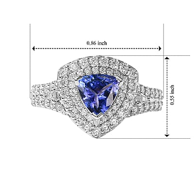 Certified & Appraised D'Joy Premium Tanzanite and Moissanite 2.00 ctw Ring in Rhodium Over Sterling Silver (Size 7.0)