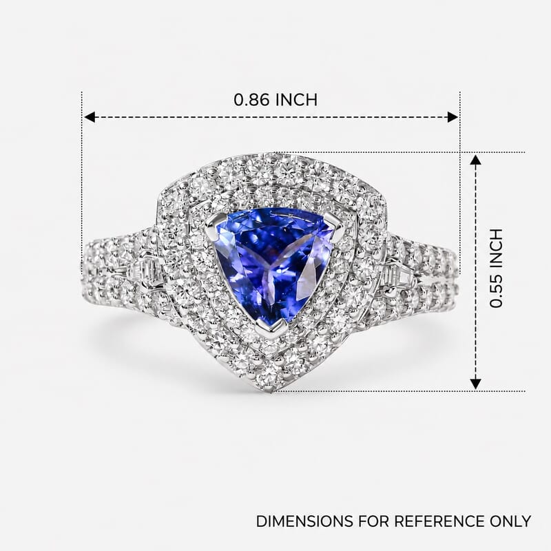 Certified & Appraised D'Joy Premium Tanzanite and Moissanite 2.00 ctw Ring in Rhodium Over Sterling Silver (Size 7.0)