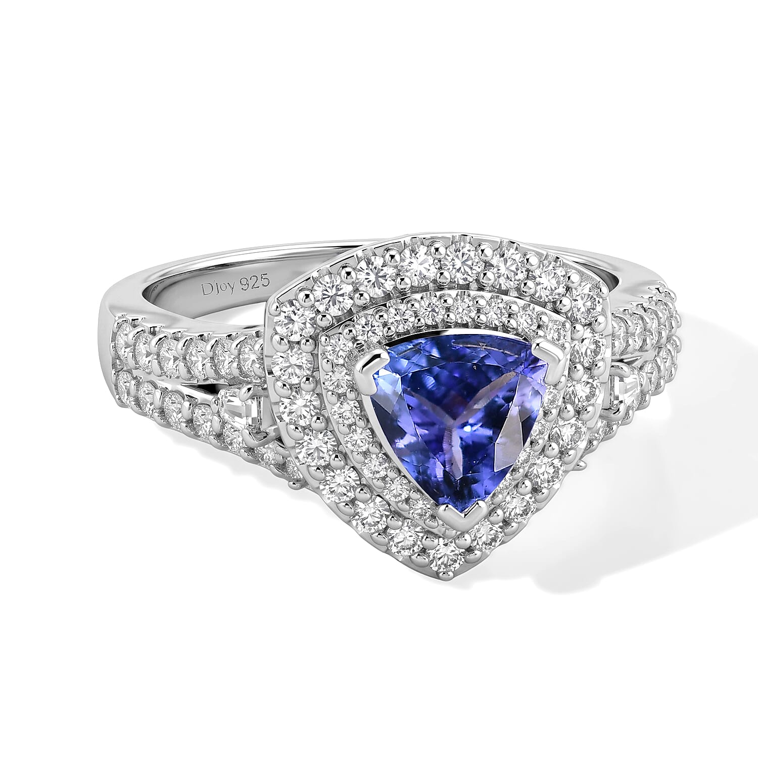 Certified & Appraised D'Joy Premium Tanzanite and Moissanite 2.00 ctw Ring in Rhodium Over Sterling Silver (Size 9.0)
