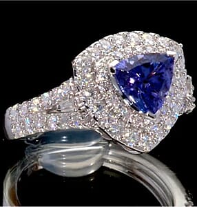 Certified & Appraised D'Joy Premium Tanzanite and Moissanite 2.00 ctw Ring in Rhodium Over Sterling Silver (Size 9.0)