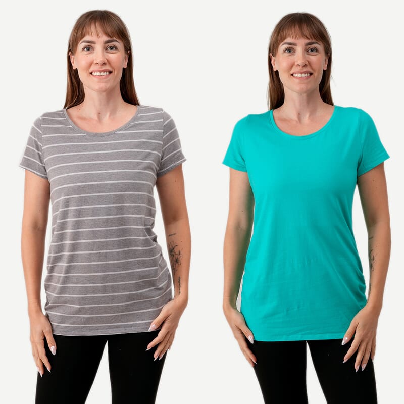 La Marey - Set of 2 Mint and Gray Stripe Side Rushing Short Sleeve Tops - Large