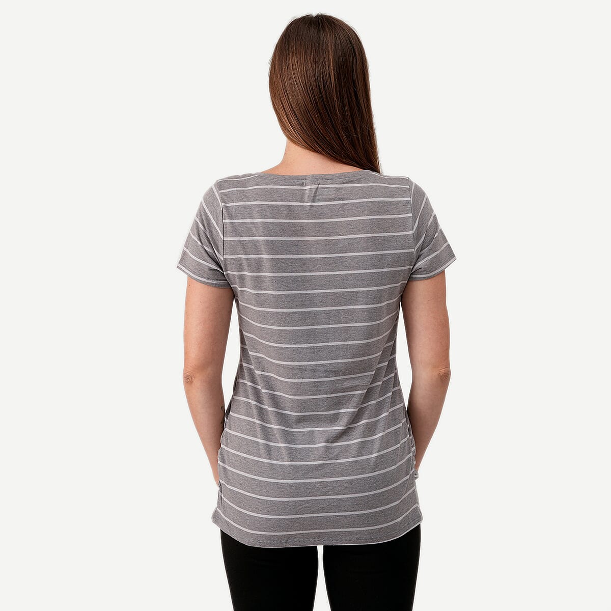 La Marey - Set of 2 Mint and Gray Stripe Side Rushing Short Sleeve Tops - Large