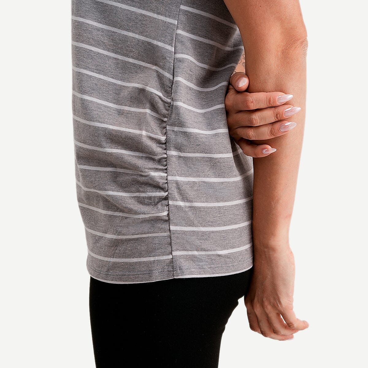La Marey - Set of 2 Mint and Gray Stripe Side Rushing Short Sleeve Tops - Large