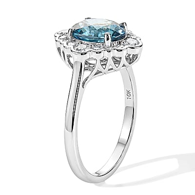 Certified and Appraised AAA Cambodian Blue Zircon and Luxuriant Lab Grown Diamond G-H SI 3.60 ctw Ring in 10K White Gold (Size 5.0)