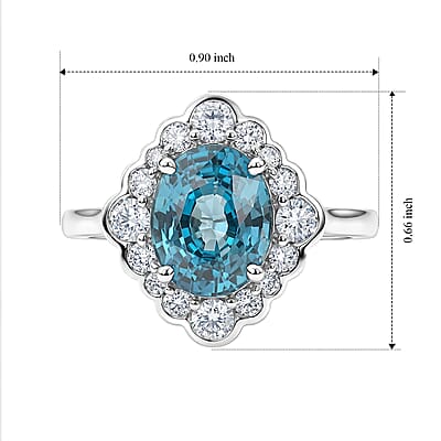 Certified and Appraised AAA Cambodian Blue Zircon and Luxuriant Lab Grown Diamond G-H SI 3.60 ctw Ring in 10K White Gold (Size 5.0)