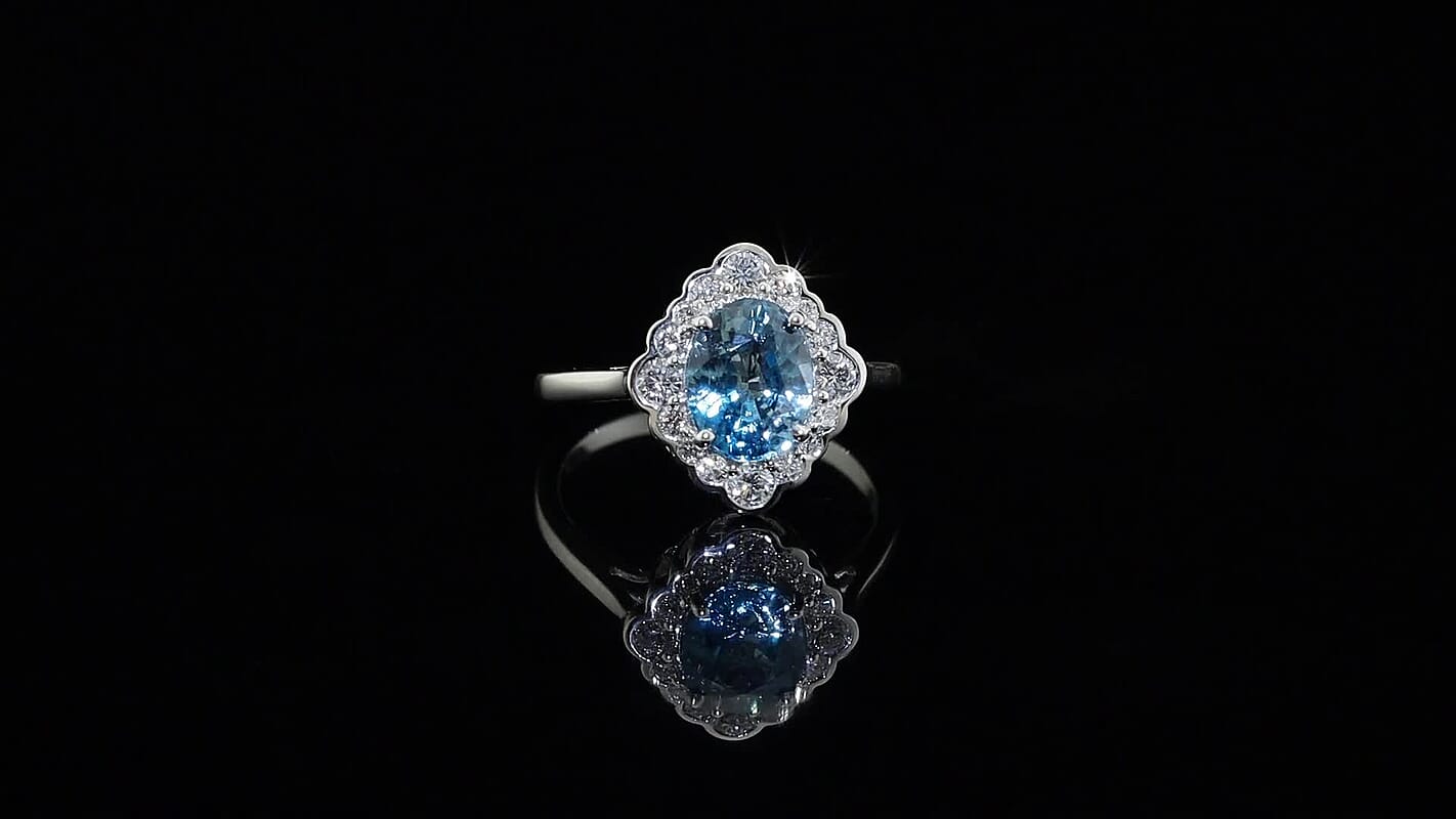 Certified & Appraised 10K White Gold AAA Cambodian Blue Zircon, Luxuriant Lab Grown Diamond (G-H, SI) (0.54 cts) Ring (Size 10.0) 3.60 ctw