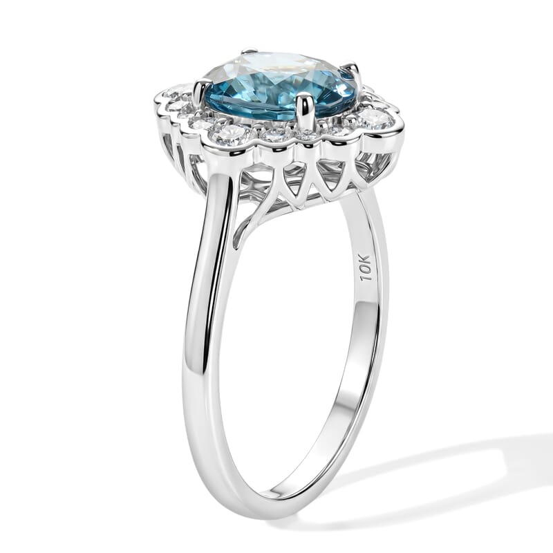Certified and Appraised AAA Cambodian Blue Zircon and Luxuriant Lab Grown Diamond G-H SI 3.60 ctw Ring in 10K White Gold (Size 6.0)