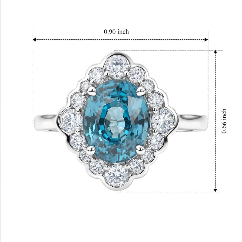 Certified and Appraised AAA Cambodian Blue Zircon and Luxuriant Lab Grown Diamond G-H SI 3.60 ctw Ring in 10K White Gold (Size 6.0)