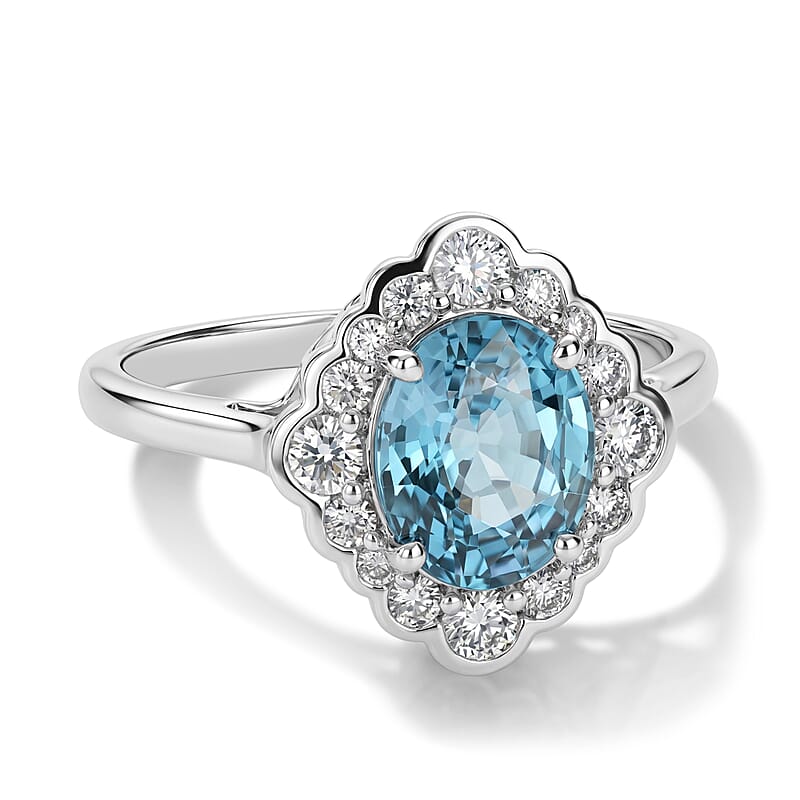 Certified and Appraised AAA Cambodian Blue Zircon and Luxuriant Lab Grown Diamond G-H SI 3.60 ctw Ring in 10K White Gold (Size 7.0)