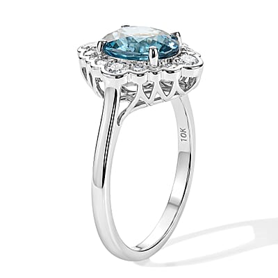 Certified and Appraised AAA Cambodian Blue Zircon and Luxuriant Lab Grown Diamond G-H SI 3.60 ctw Ring in 10K White Gold (Size 7.0)
