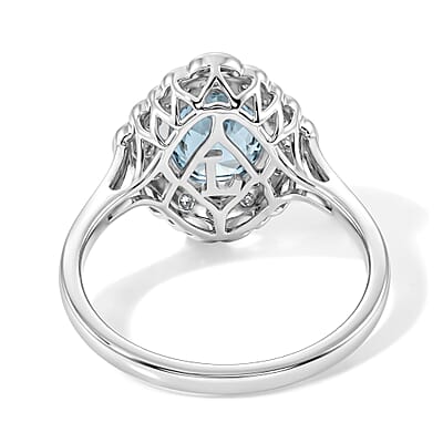 Certified and Appraised AAA Cambodian Blue Zircon and Luxuriant Lab Grown Diamond G-H SI 3.60 ctw Ring in 10K White Gold (Size 7.0)