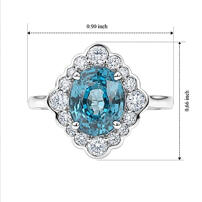 Certified and Appraised AAA Cambodian Blue Zircon and Luxuriant Lab Grown Diamond G-H SI 3.60 ctw Ring in 10K White Gold (Size 7.0)
