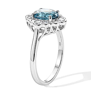 Certified & Appraised AAA Cambodian Blue Zircon and Luxuriant Lab Grown Diamond G-H SI 3.60 ctw Ring in 10K White Gold (Size 9.0)
