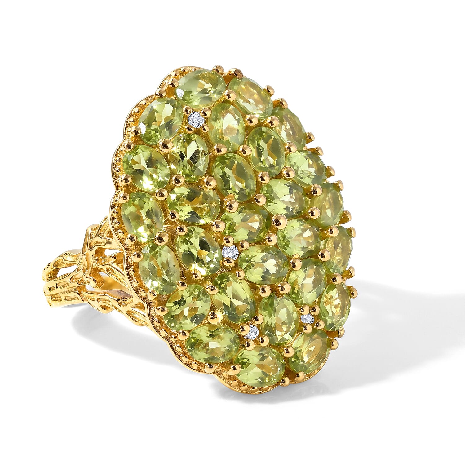 EverTrue Hebei Peridot and White Zircon 5.25 ctw Ring in 18K YG Plated (Size 5.0)