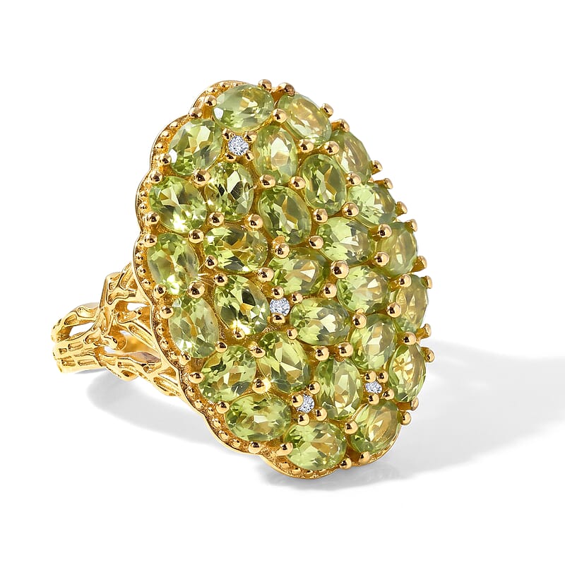 EverTrue Hebei Peridot and White Zircon 5.25 ctw Ring in 18K YG Plated (Size 5.0)