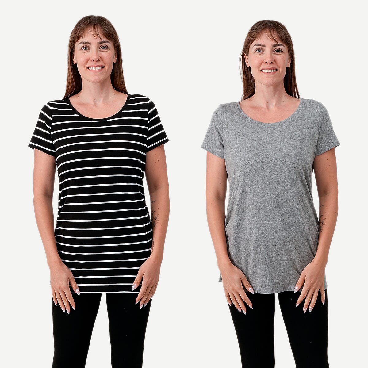 La Marey - Set of 2 Black Stripe and Gray Side Rushing Short Sleeve Tops - Medium