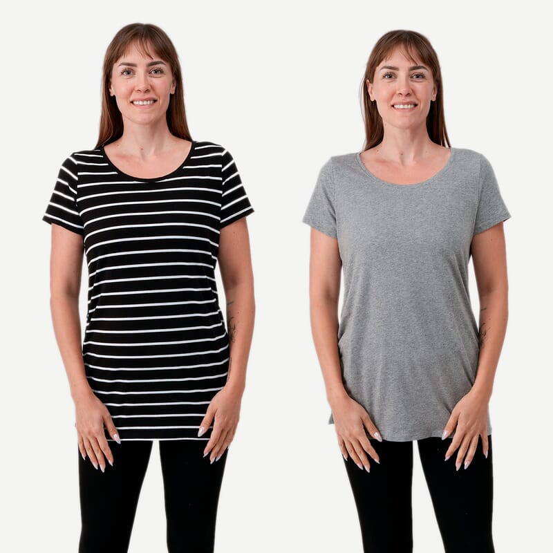 La Marey - Set of 2 Black Stripe and Gray Side Rushing Short Sleeve Tops - Medium