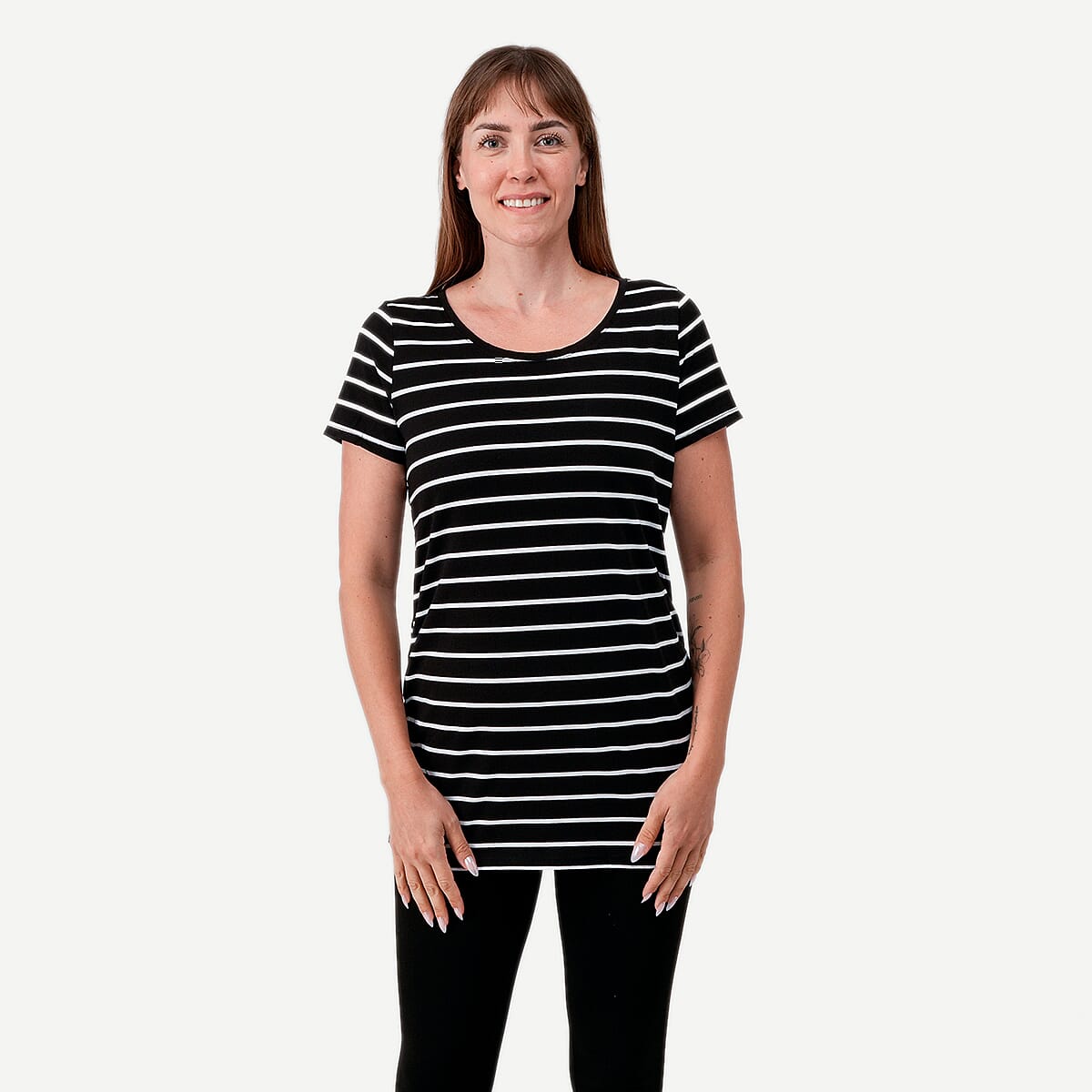 La Marey - Set of 2 Black Stripe and Gray Side Rushing Short Sleeve Tops - Medium
