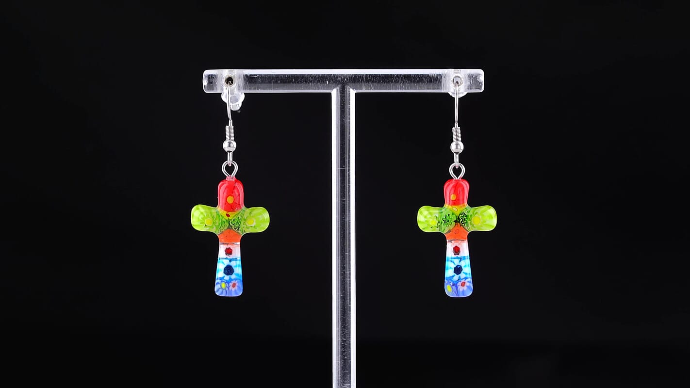 Multi Murano Style Sacred Cross Earrings in Stainless Steel