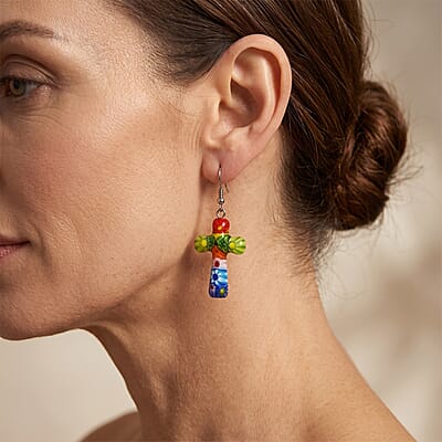 Multi Murano Style Sacred Cross Earrings in Stainless Steel