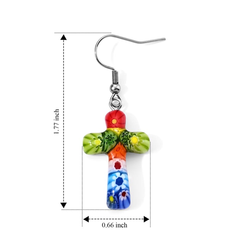 Multi Murano Style Sacred Cross Earrings in Stainless Steel
