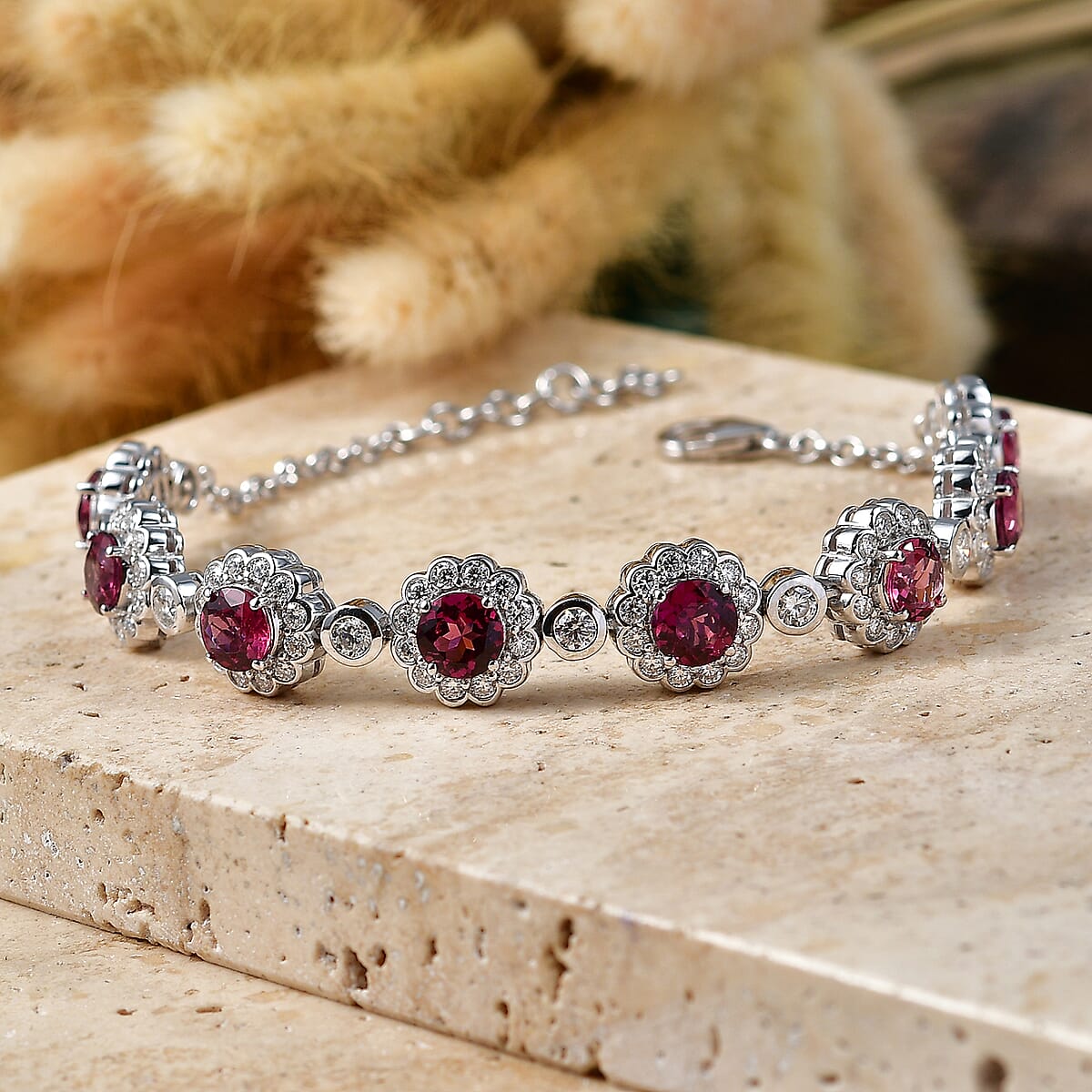 Certified & Appraised D'Joy Premium Usambara Color Change Garnet and Moissanite 10.85 ctw Bracelet in Rhodium Over Sterling Silver (7.25 In) image number 1