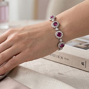 Certified & Appraised D'Joy Premium Usambara Color Change Garnet and Moissanite 10.85 ctw Bracelet in Rhodium Over Sterling Silver (7.25 In)