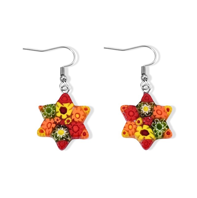 Multi Murano Style Celestial Star Earrings in Stainless Steel