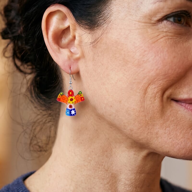 Multi Murano Style Angel Earrings in Stainless Steel