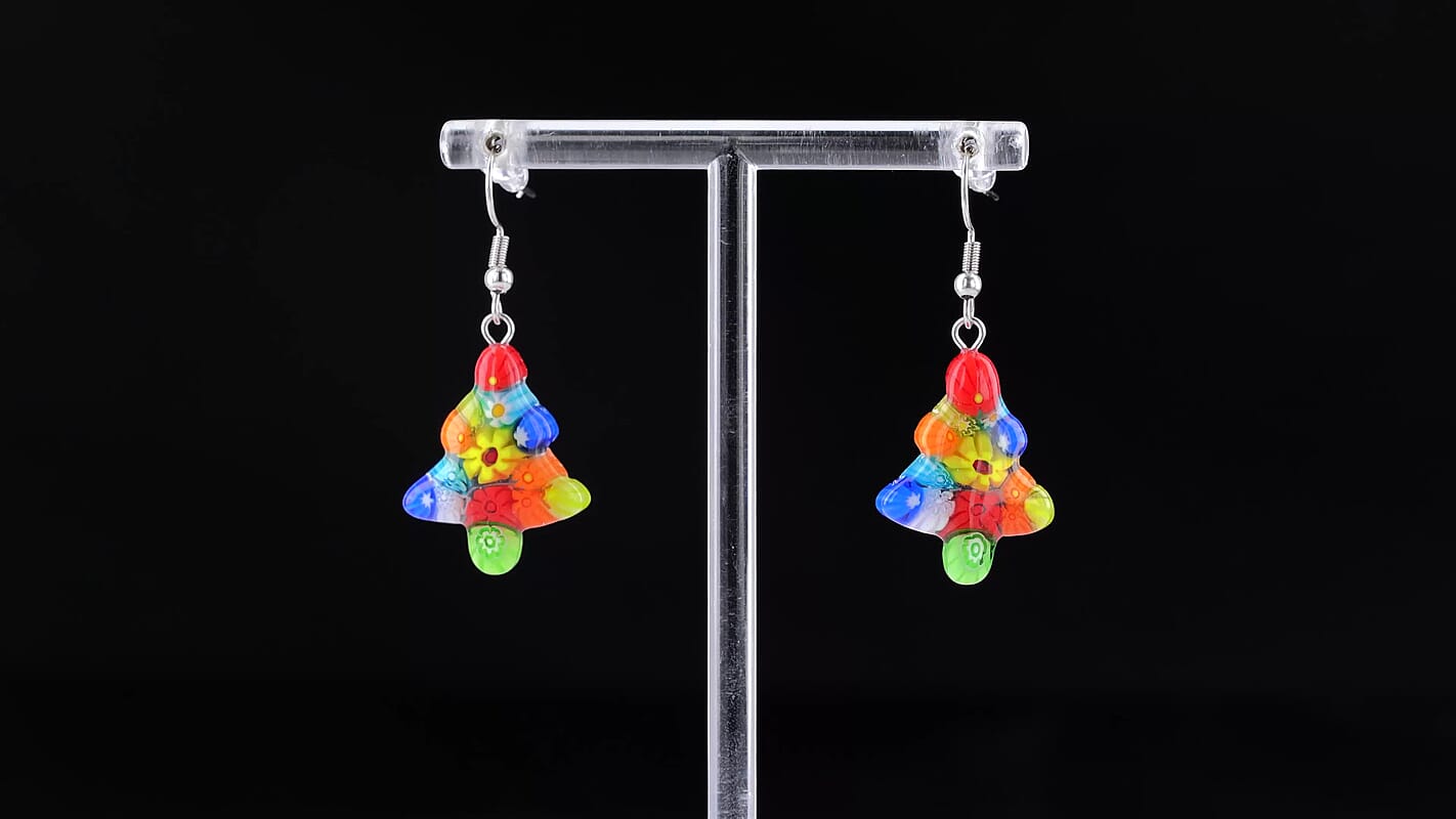 Blue Murano Style Tree Earrings in Stainless Steel
