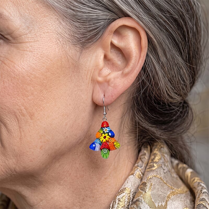 Multi Murano Style Tree Earrings in Stainless Steel