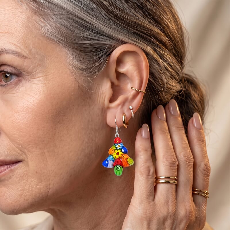 Multi Murano Style Tree Earrings in Stainless Steel