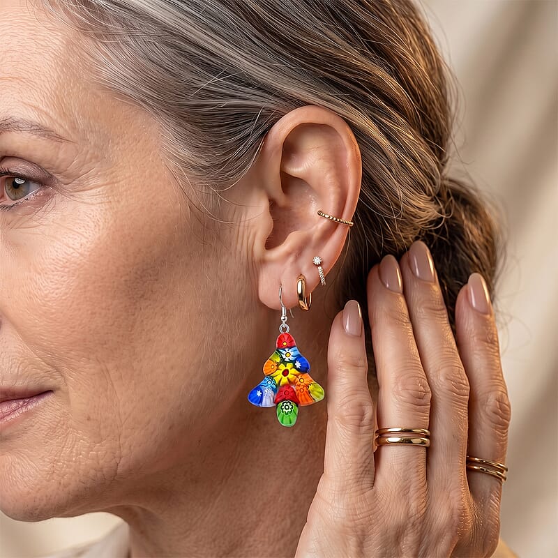 Multi Murano Style Tree Earrings in Stainless Steel