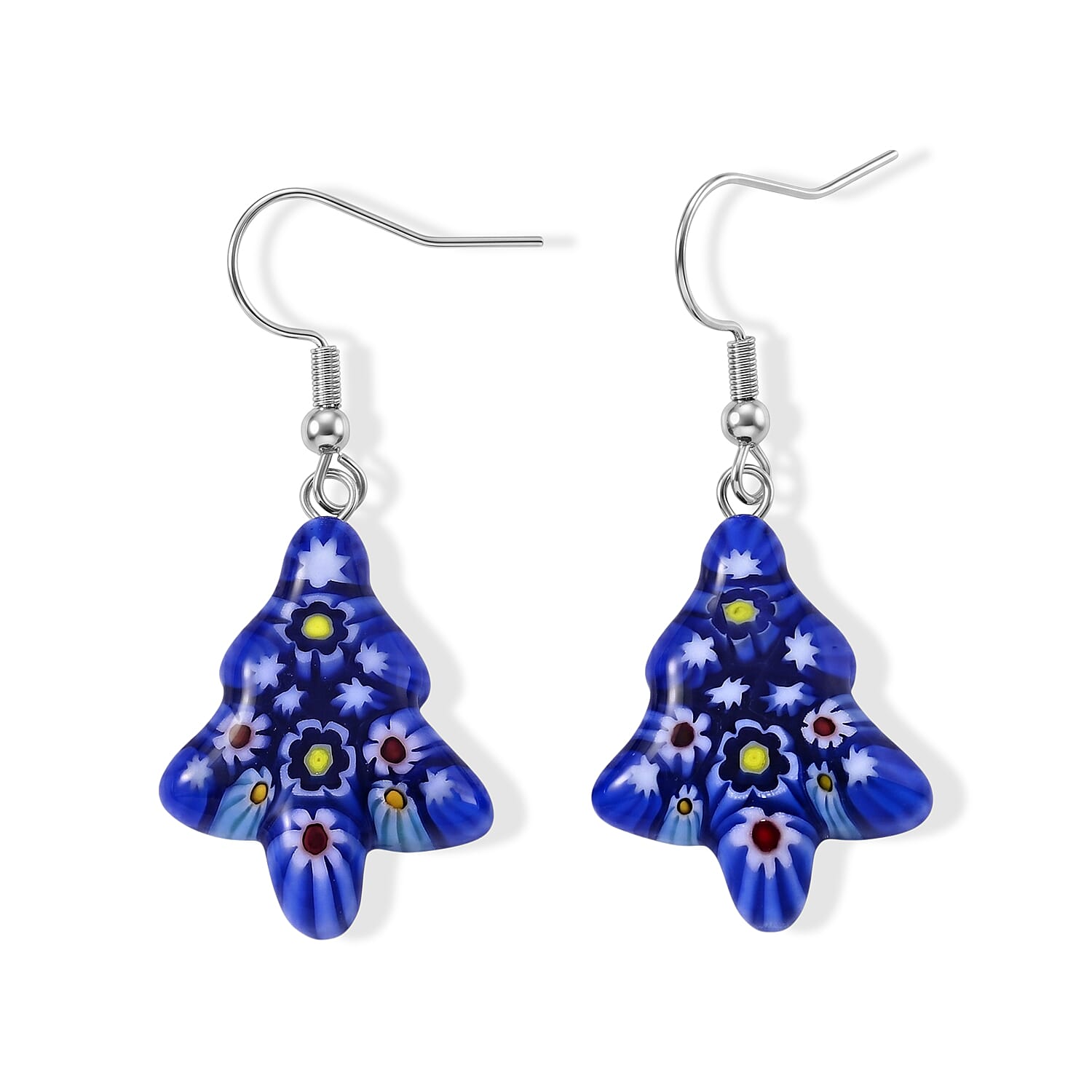 Blue Murano Style Tree Earrings in Stainless Steel